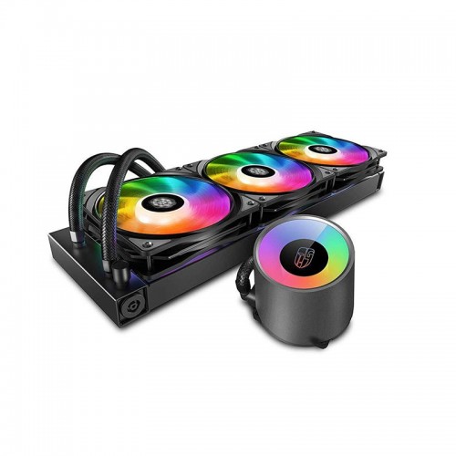 خنک کننده مایع پردازنده DeepCool Castle 360RGB V2 از نوع آبی است و یک پمپ و دو لوله انتقال دهنده مایع دارد.