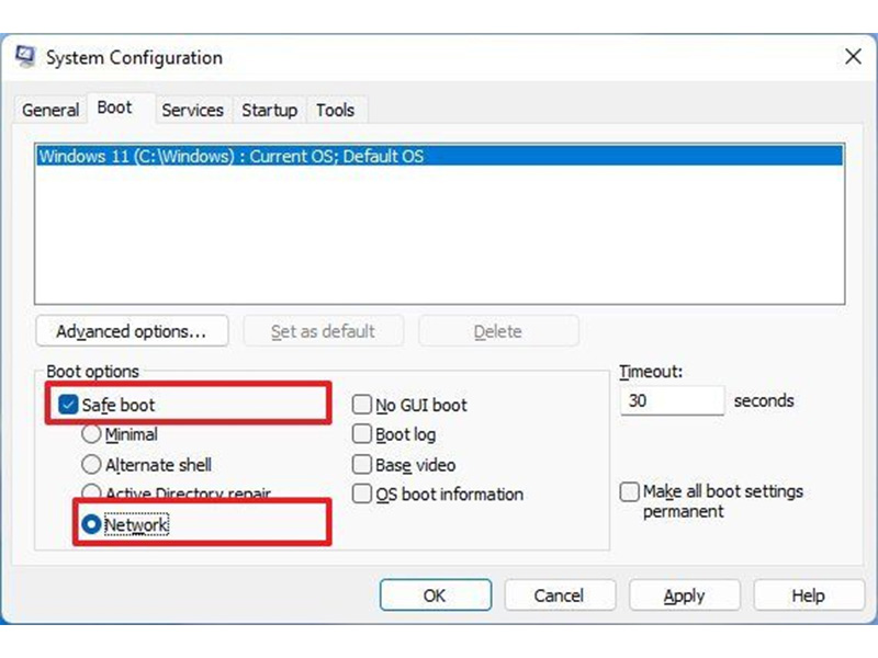 بوت ویندوز 11 در حالت Safe Mode از طریق System Configuration