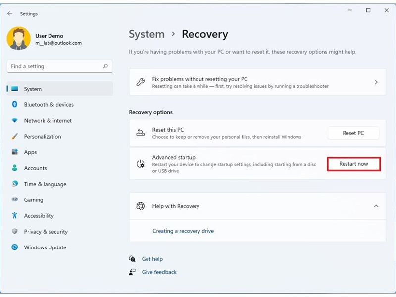 بوت ویندوز 11 در حالت Safe Mode از بخش Settings