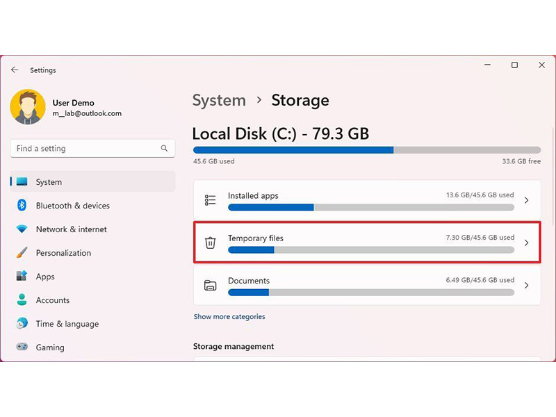 آموزش آزاد سازی فضای ذخیره سازی ویندوز 11 با استفاده از Temporary Files