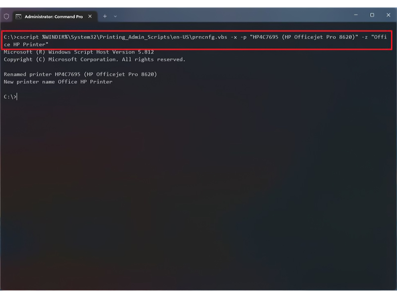 تغییر نام پرینتر در ویندوز 11 از طریق Command Prompt