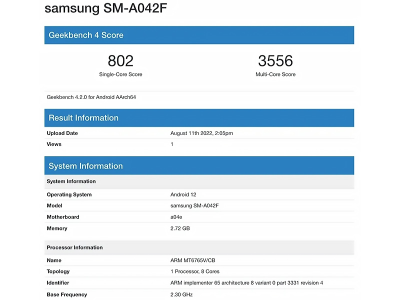 گوشی جدید سامسونگ گلکسی A04 Core با تراشه Helio P35 و اندروید 12 عرضه می شود