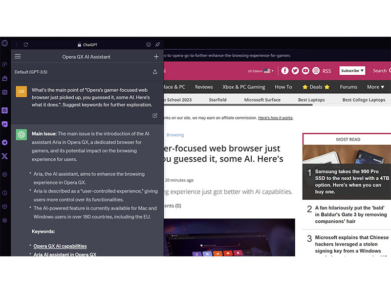 بهره مندی مرورگر Opera GX از هوش مصنوعی