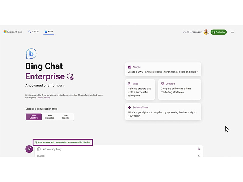 امنیت بالای هوش مصنوعی Bing Chat Enterprise