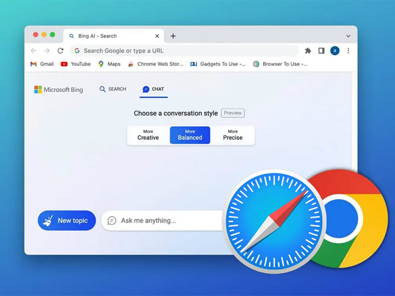 دسترسی کروم و سافاری به هوش مصنوعی بینگ