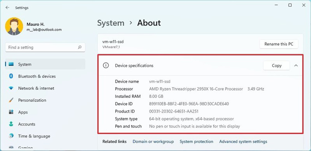 مشاهده مشخصات سخت افزار سیستم از طریق Settings در ویندوز 11