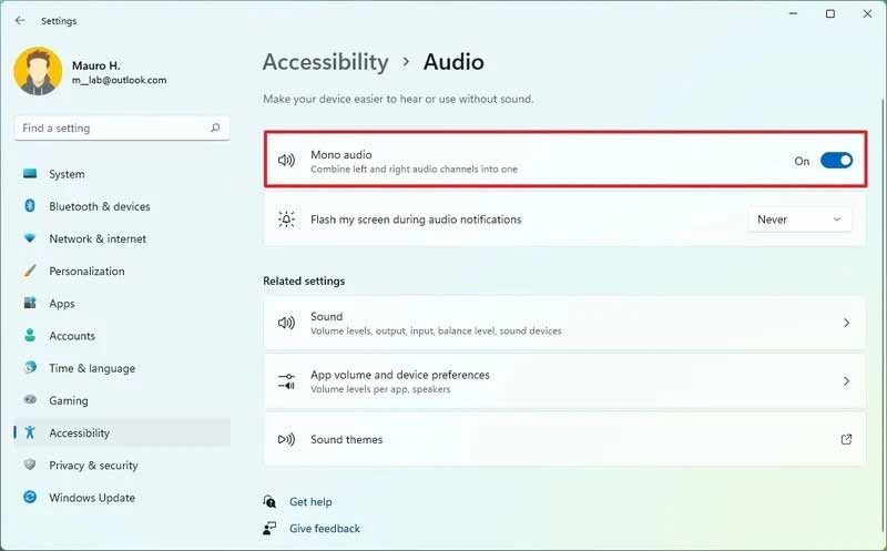 فعال کردن mono audio از طریق Accessibility