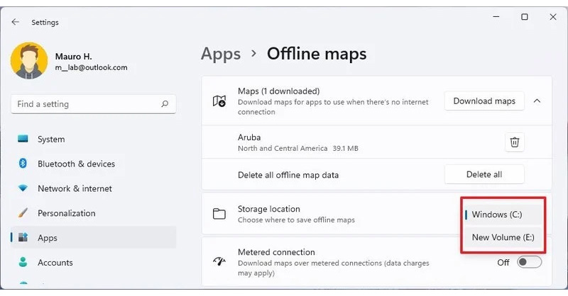 چگونه محل ذخیره سازی نقشه های آفلاین در ویندوز 11 را تغییر دهیم؟
