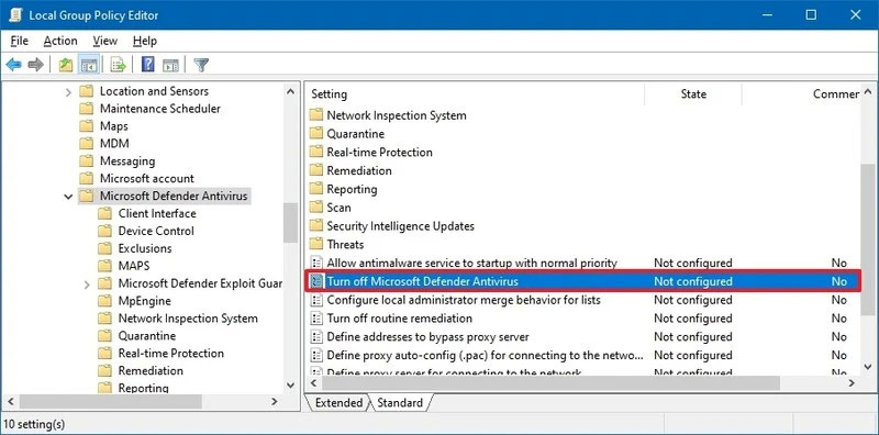 غیرفعال کردن آنتی ویروس Microsoft Defender