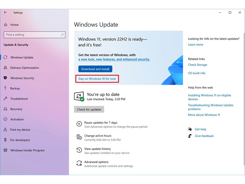 نصب آپدیت 2022 ویندوز 10 از طریق Windows Update