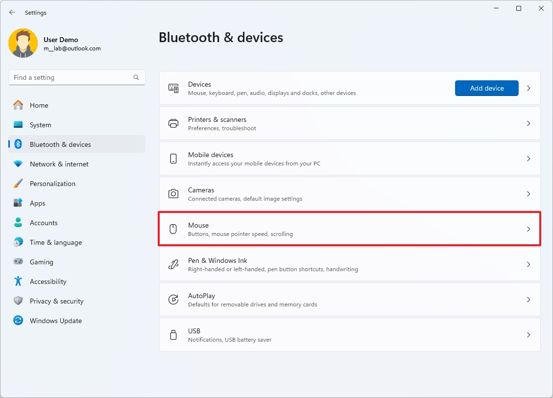 تنظیم ماوس برای چپ دست ها از طریق بخش Settings