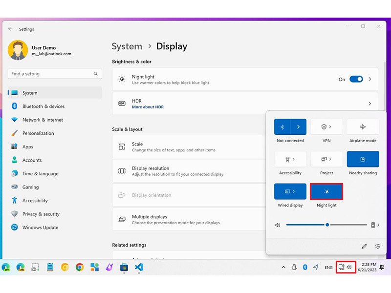چگونه قابلیت Night Light را با  تنظیمات سریع در ویندوز 11 فعال کنیم؟