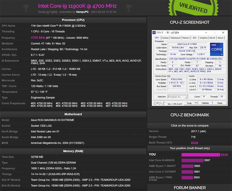 عملکرد بهتر Rocket Lake اینتل در آزمایش استرس CPU-z