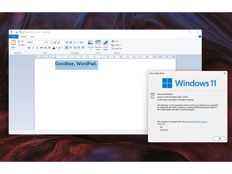 پایان کار WordPad Microsoft