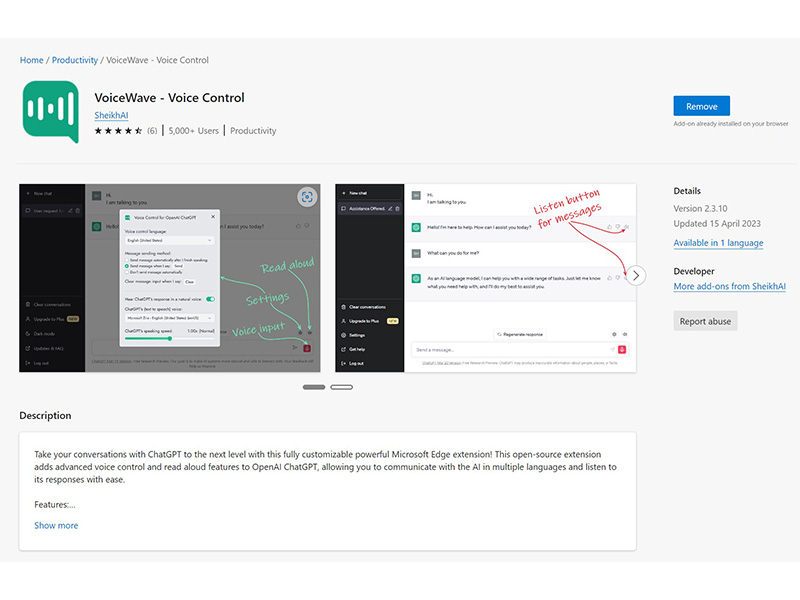 قابلیت مکالمه صوتی ChatGPT با افزونه VoiceWave