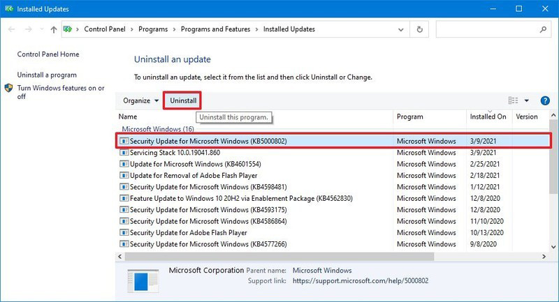 چگونه آپدیت KB5000802 را از ویندوز 10 حذف کنیم؟