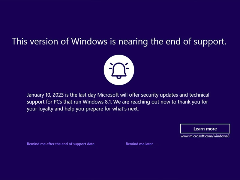 کاربران سیستم عامل ویندوز 8.1 به زودی با پیغام «پایان پشتیبانی» مواجه خواهند شد!
